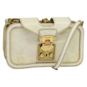 Authentic Miu Miu Shoulder Bag Leather White Gold